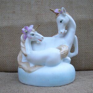 Vintage Porcelain Unicorn Mare & Foal Figurine